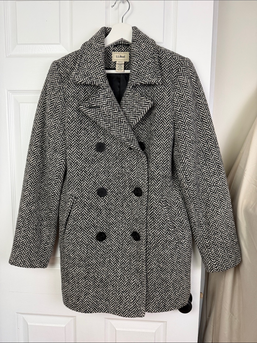LLBean women’s classic lambswool herringbone peacoat